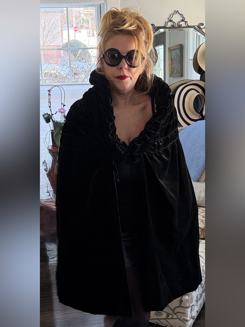 Amazing Vintage black velvet cape bought in Paris France Le Marais